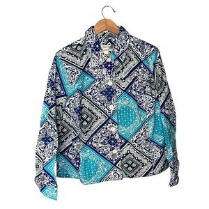 NWT Coldwater Creek Batik Block Print Denim Jacket
